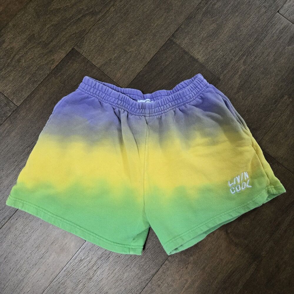 Livin Cool Women Sweat Shorts Size Large Blue White Tie Dye Cotton Two Pockets